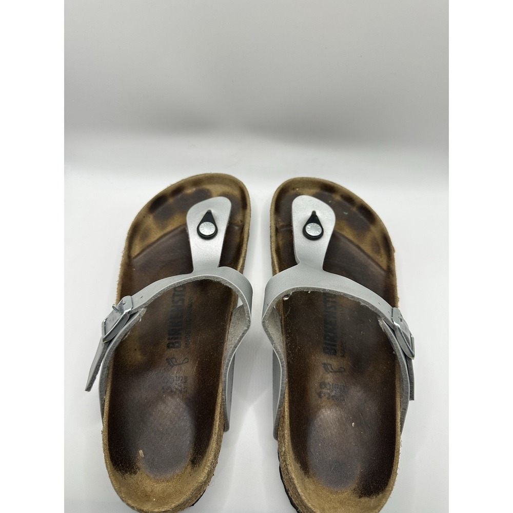 Birkenstock Gizeh Women's Sandals Metallic Silver Size‎ 38EU 7 Flip Flops Shoes